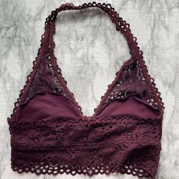 American Eagle Outfitters Aerie Boho Lace Halter Bralette Size Small - Maroon - Picture 4 of 5